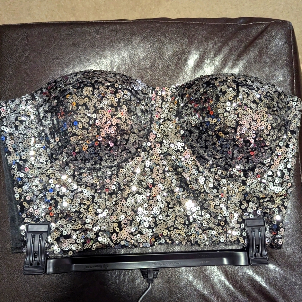 Rue21 Sequin Bustier Top - Silver and Black